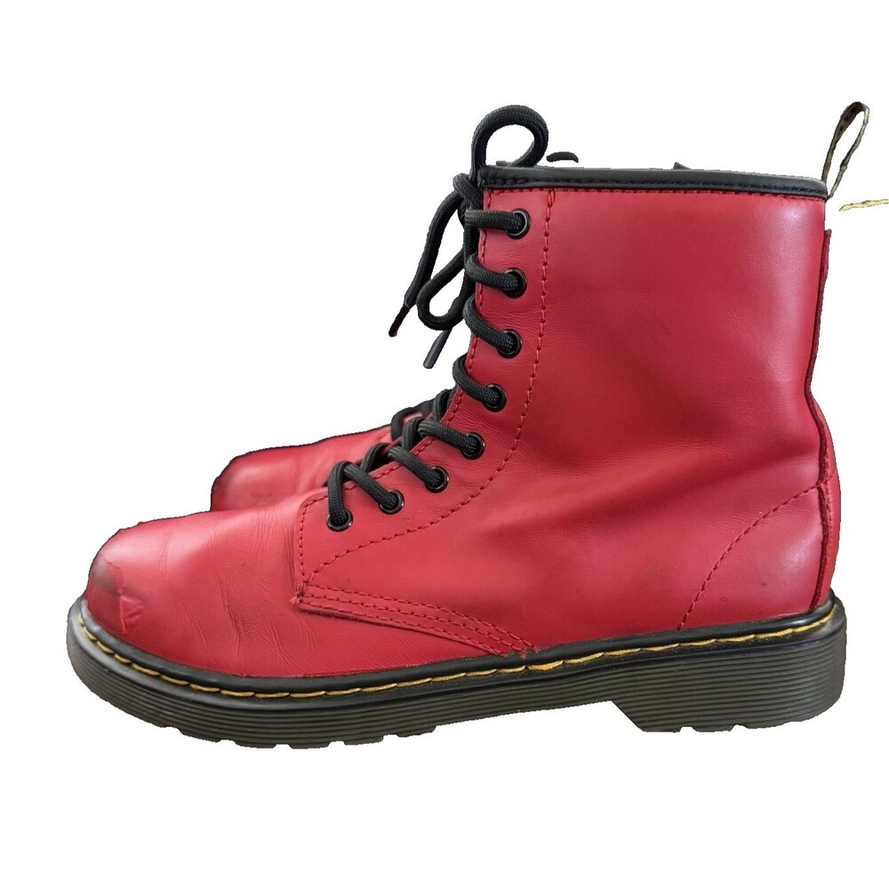 Dr Martens 1460 J Bright Red Soft Leather Combat Boots Size 4M US 3UK Distressed